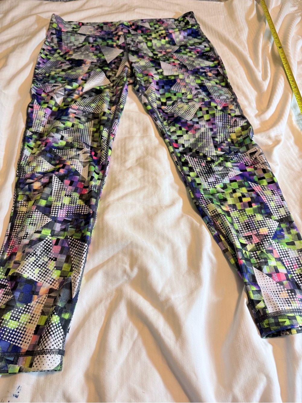 FILA Neon Geometric Running Leggings in Purple, Green, Pink, Blue & Black - Picture 2 of 5